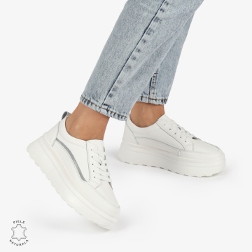 Pantofi CASUAL PIELE NATURALA dunga decorativa cu talpa inalta CRL1261 White