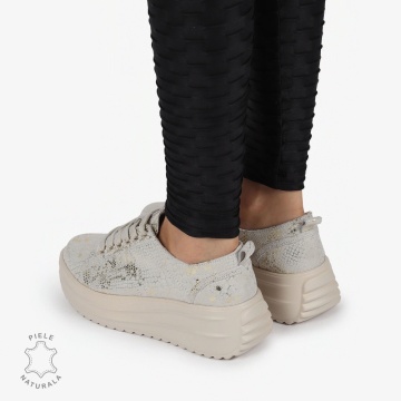 Pantofi casual piele naturala Intoarsa cu INCHIDERE SIRET CRL1306 BEJ - Img 4