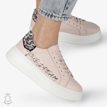 Pantofi DAMA CASUAL din piele naturală CU DETALIU SCRIS CRL1379 ROZ - Img 4