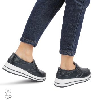 Pantofi dama casual piele naturala, Slip-On CRL878 NAVY - Img 3