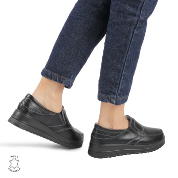 Pantofi dama casual piele naturala, Slip-On CRL878 NEGRU - Img 3