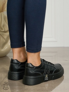 Pantofi dama din piele naturala cu siret CONFORTABILE CU MODEL LATERAL CRL1461NEGRU - Img 3