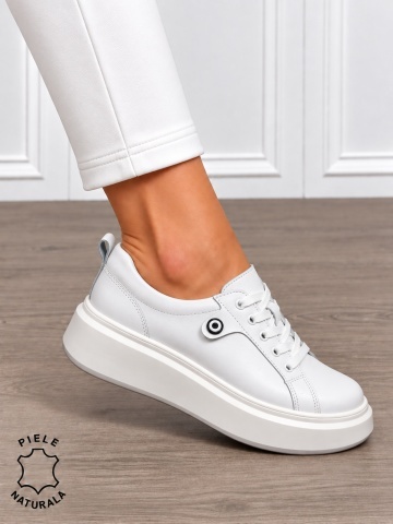 Pantofi damă din piele naturală cu șiret si talpa groasa CRL1858 ALB - Img 2