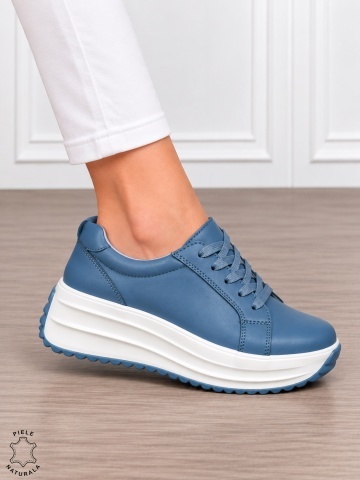 Pantofi damă din piele naturală cu stil urban și finisaje elegante CRL1907 ALBASTRU