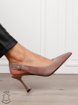 Pantofi dama eleganti cu toc subtire si varf ascutit din piele naturala intoarsa CRL1610 KHAKI - Img 3