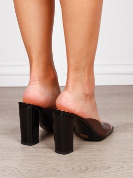 Pantofi dama eleganti din piele ecologica cu toc gros inalt CRL1620 NEGRU - Img 4