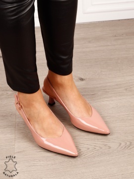 Pantofi dama eleganti din piele naturala cu toc subtire si varf ascutit CRL1617 ROZ - Img 3