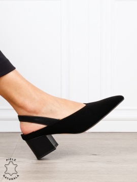 Pantofi dama eleganti din piele naturala Intoarsa cu varf ascutit CRL1631 Negru - Img 4