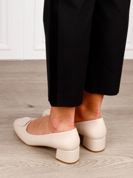 Pantofi Eleganti dama din piele Ecologica cu brant din piele naturala CRL1584 Bej - Img 3