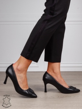 Pantofi Eleganti dama din piele naturala cu catarama CRL1576 NEGRU - Img 3