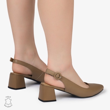 PANTOFI ELEGANTI dama din Piele Naturala CU TOC MIC CRL0988 KHAKI - Img 3