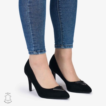 Pantofi Eleganți dama din Piele Naturala INTOARSA CRL0979 NEGRU - Img 2