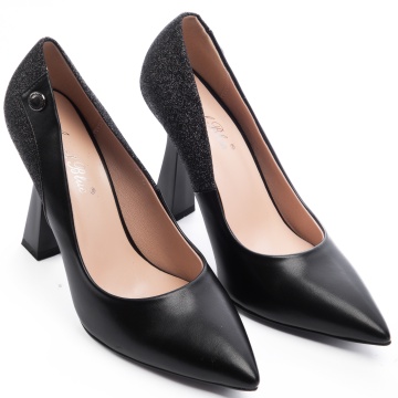 Pantofi Eleganti din Piele Ecologica cu toc special si Sclipici CRL0724 NEGRU - Img 2