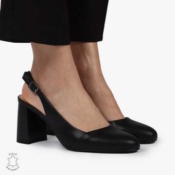 PANTOFI ELEGANTI DIN PIELE NATURALA CU VARF ROTUND CRL01388 NEGRU - Img 3