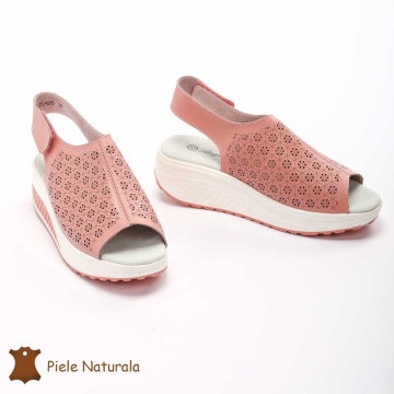 Pantofi Perforati dama din Piele Naturala cu talpa inalta CRL0187 ROZ - Img 2