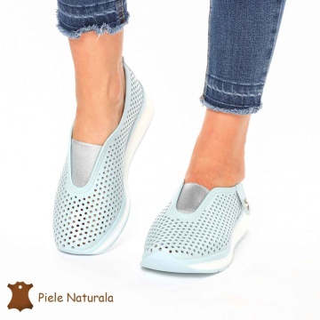 Pantofi Perforati Dama Piele naturală CRL0098 ALBASTRU - Img 2