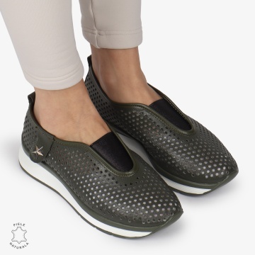 Pantofi Perforati Dama Piele naturală CRL0098 VERDE INCHIS - Img 2