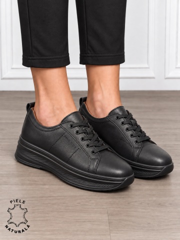 Pantofi sport damă din piele naturală cu design casual și talpă confortabilă CRL1893 NEGRU