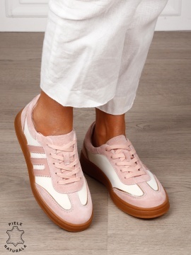 Pantofi sport damă din piele naturală întoarsă si material textil lateral CRL1566 ROZ - Img 3