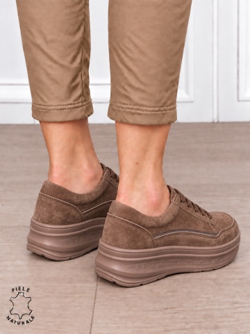 Pantofi sport damă din piele naturală intoarsa stil clasic și versatil CRL1867 CAFENIU - Img 2