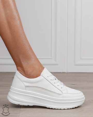 Pantofi sport damă din piele naturală, stil clasic și versatil CRL1867 ALB - Img 2