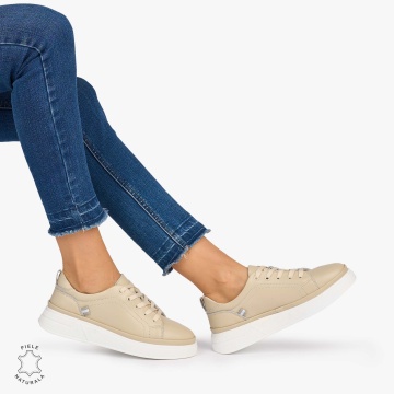 Pantofii casual piele naturala COMOZI CRL1070 CULOARE:BEJ - Img 1