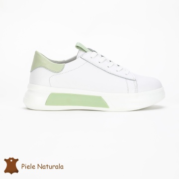 Pantofii casual piele naturala CRL1326 ALB CU VERDE - Img 2
