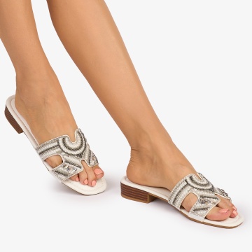 PAPUCI dama din Piele ECOLOGICA CU STRASURI CRL1078 CULOARE: ALB - Img 2