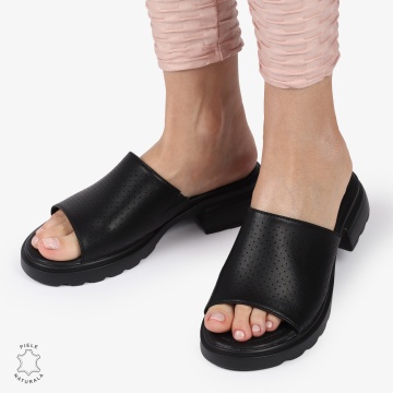 PAPUCI DAMA DIN PIELE NATURALA CU TOC MEDIU CRL1428 NEGRU - Img 3
