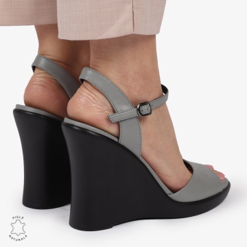SANDALE CU PLATFORMA DIN PIELE NATURALA CRL1389 GRI - Img 3