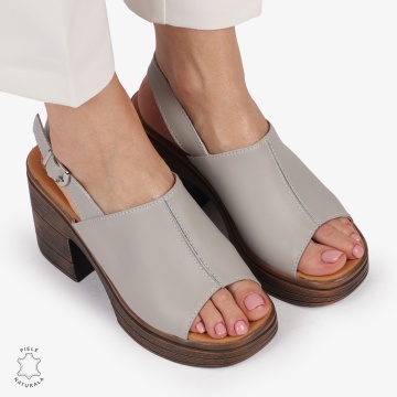 Sandale DAMA DIN PIELE NATURALA CU TOC GROS CRL1409 GRI - Img 2