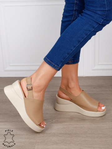 SANDALE DAMA DIN PIELE NATURALA CU VARF DECUPAT CRL1642 KHAKI - Img 3