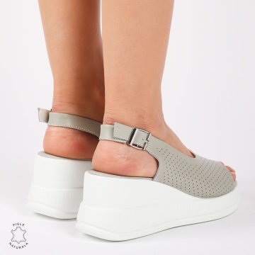 SANDALE Dama DIN Piele Naturala TALPA INALTA CRL1435 GRI - Img 4