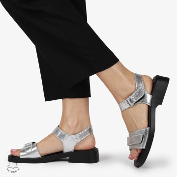 SANDALE Dama Piele Naturala CU INCHIDERE VELCRO CONFORTABILE CRL1373 ARGINTIU - Img 2