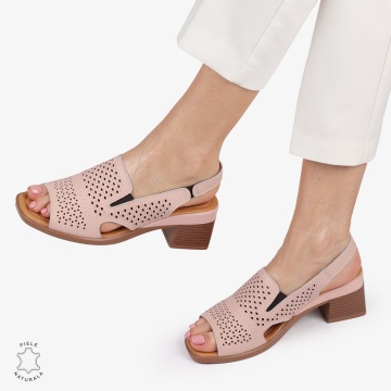 Sandale elegante din piele naturală CU STIL AJURAT CRL1404 ROZ - Img 3