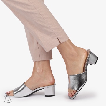 SANDALE ELEGANTE DIN PIELE NATURALA SLIP-ON CRL1392 ARGINTIU - Img 3