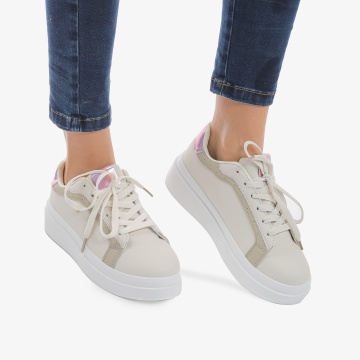SNEAKERS DAMA din PIELE ECOLOGICA CRL0890 CULOARE:BEJ - Img 2