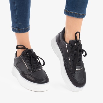 SNEAKERS DAMA din PIELE ECOLOGICA CRL0892 CULOARE:NEGRU