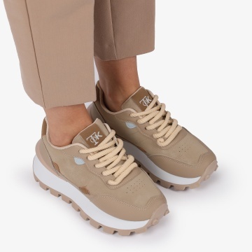 SNEAKERS din PIELE ECOLOGICA SI TEXTIL CRL1514 Camel