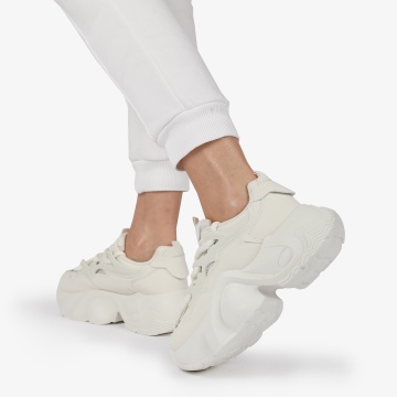 SNEAKERS din PIELE ECOLOGICA SI TEXTIL CU SIRETURI DUBLE SI TALPA INALTA CRL1287 ALB - Img 4