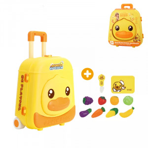 Bucatarie Ratusca Jucausa 4in1, Troller Portabila, 40 cm inaltime, Dotata cu accesorii simbolice, Cuptor pentru gatit, dezvoltarea abilitatilor de gatire a micutilor, Galbena - Img 8