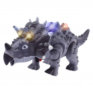 Dinozaur Triceratops electric, Cu Baterii, Lumini Multicolore, Sunete Si Miscari Realiste Interactive, gri - Img 3