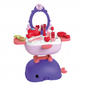 Jucarie de rol, dressing Makeup 3in1 tip mini rucsac, geanta si birou pentru scoala "Balena Minunata", 27 accesorii incluse, portabil, mov - Img 9