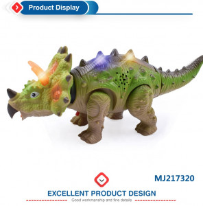 Jucarie Dinozaur Cu Baterii Triceratops, Lumini Multicolore, Sunete Si Miscari Realiste Interactive, Verde, 25 cm - Img 6