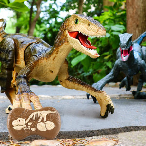 Jucarie interactiva, Dinozaur cu telecomanda, Figurina Velociraptor cu lumini si sunete realiste - Img 4