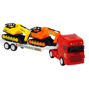 Set 3 masinute,1 X Trailer frictiune cabina rosu, 2 mini masini - Img 6