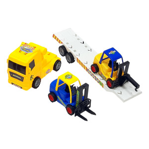 Set 3 masinute, Camion cu frictiune si 2 x mini masini, cabina galbena - Img 13