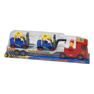 Set 3 masinute, Camion cu frictiune si 2 x mini masini, cabina rosu - Img 6