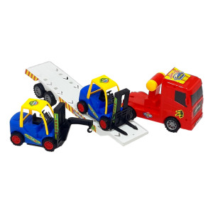 Set 3 masinute, Camion cu frictiune si 2 x mini masini, cabina rosu - Img 8