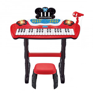 Set Complet Muzical Copii cu Pian Electronic, Microfon, si Scaunel, Karaoke, 12 Functii, Melodii si ritmuri diferite, Mp3, Posibilitatea de a conecta un telefon, Rosu - Img 7